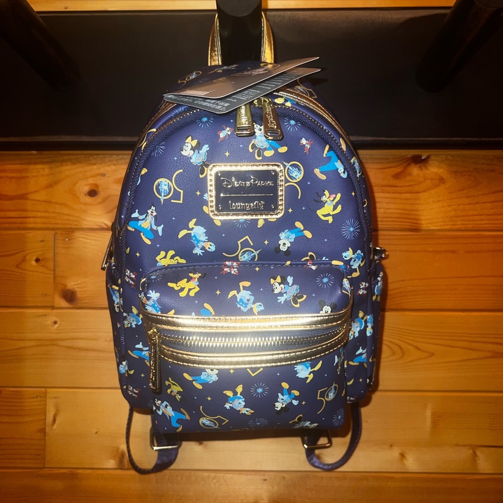 Loungefly 50th Anniversary Navy and Gold Disney Backpack NWT